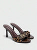 CUCCOO BIZCHIC Women's Brown Leopard Print & Gold Buckle Decor Retro Round Toe Comfortable High Heel Mule Sandals For Christmas Spring Shoes Summer Shoes