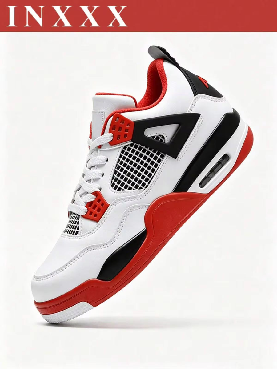 Men's White Black Red Retro High Top Basketball Sneakers - Air Cushion Breathable Non-Slip Casual Athletic Walking Shoes